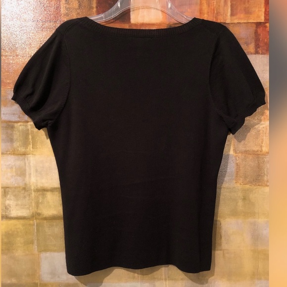 ANN TAYLOR LOFT Black SS Scoop-Neck Knit Top EUC - Picture 7 of 7